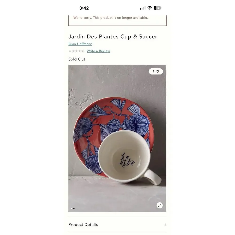 RARE Anthropologie Ruan Hoffmann Jardin Des Plantes LOVE MORE Cup Saucer Set - Picture 9 of 9